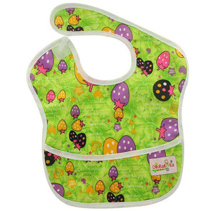 purple-yellow-black-strawberries-green background-stamped-waterproof-bib